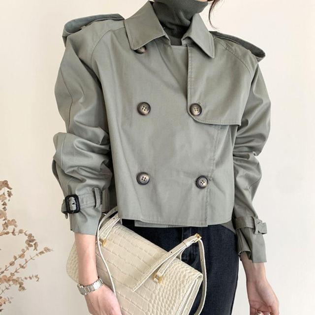 Collared Plain Double Breasted Trench Jacket Product Image