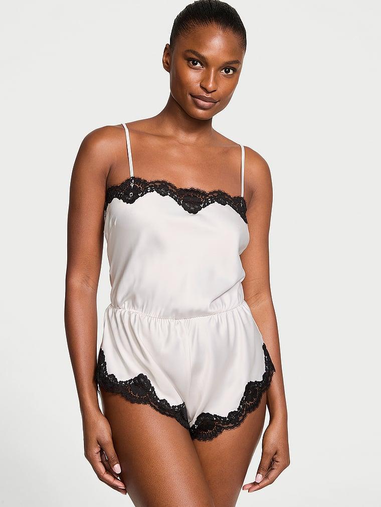 Satin Lace-Trim Romper Product Image