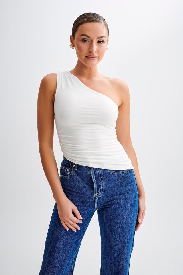 Sarah One Shoulder Modal Asymmetric Top - White Product Image