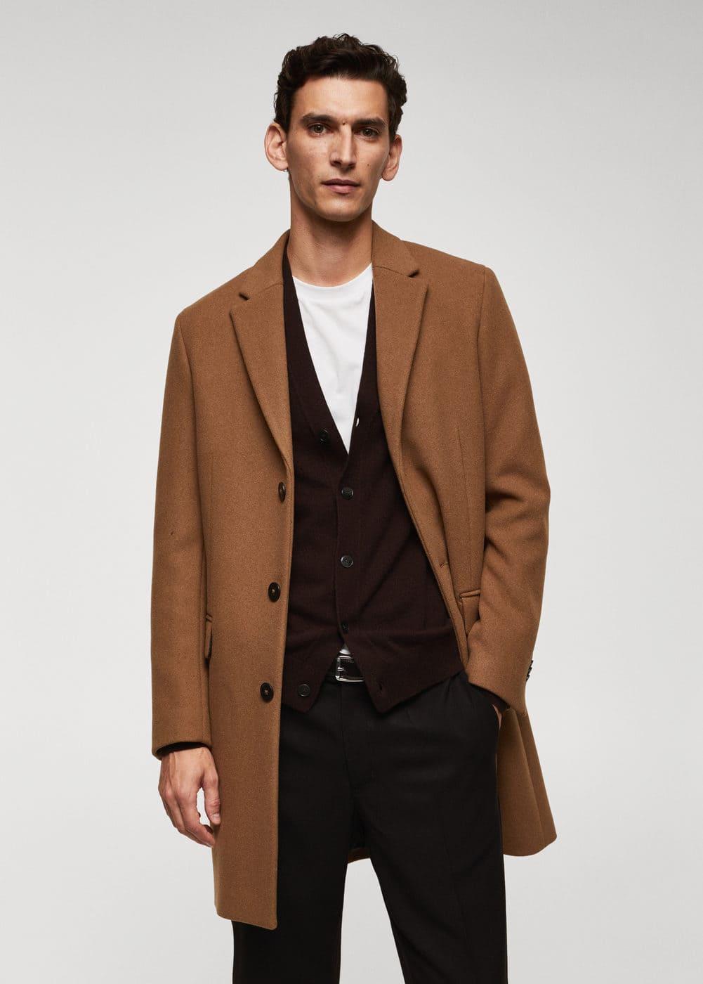 MANGO MAN - Long recycled wool coat medium brownMen Product Image