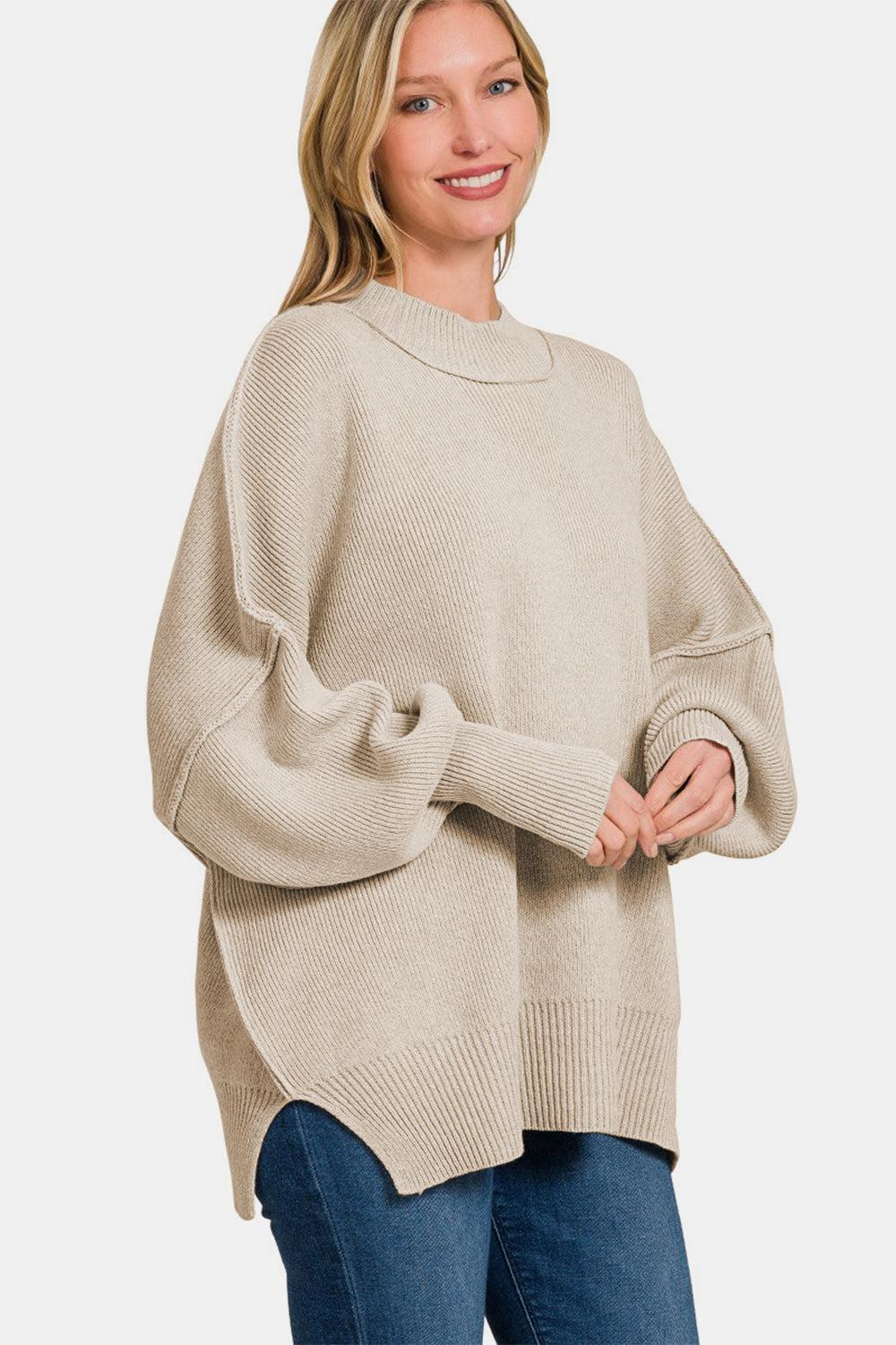 Zenana Side Sit Oversize Sweater Product Image