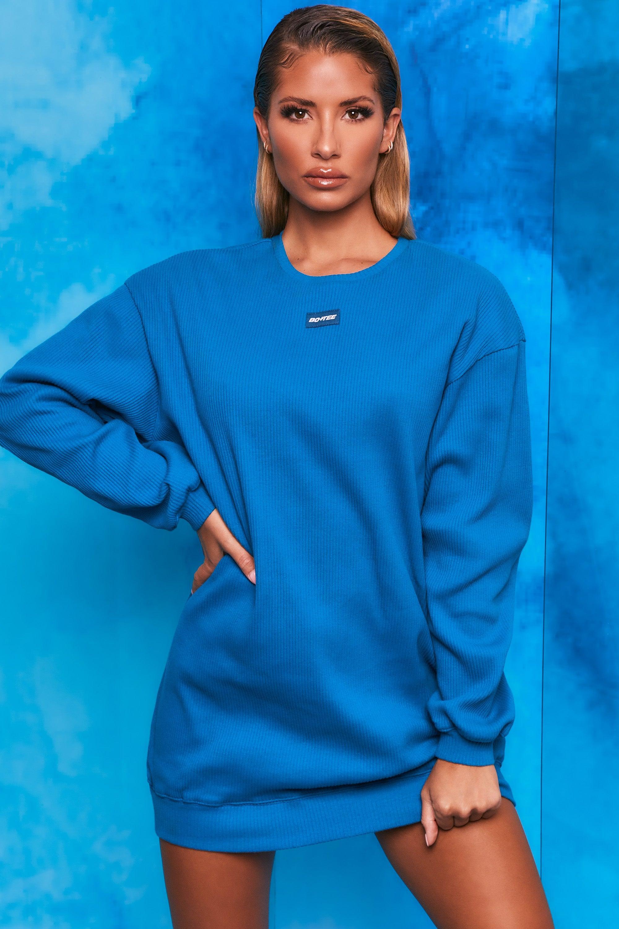 Recover Ribbed Longline Sweatshirt in Blue Female Product Image