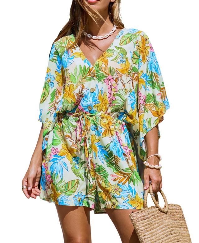 Cupshe Womens Tropical Floral Dolman Sleeve Loose Leg Romper Product Image