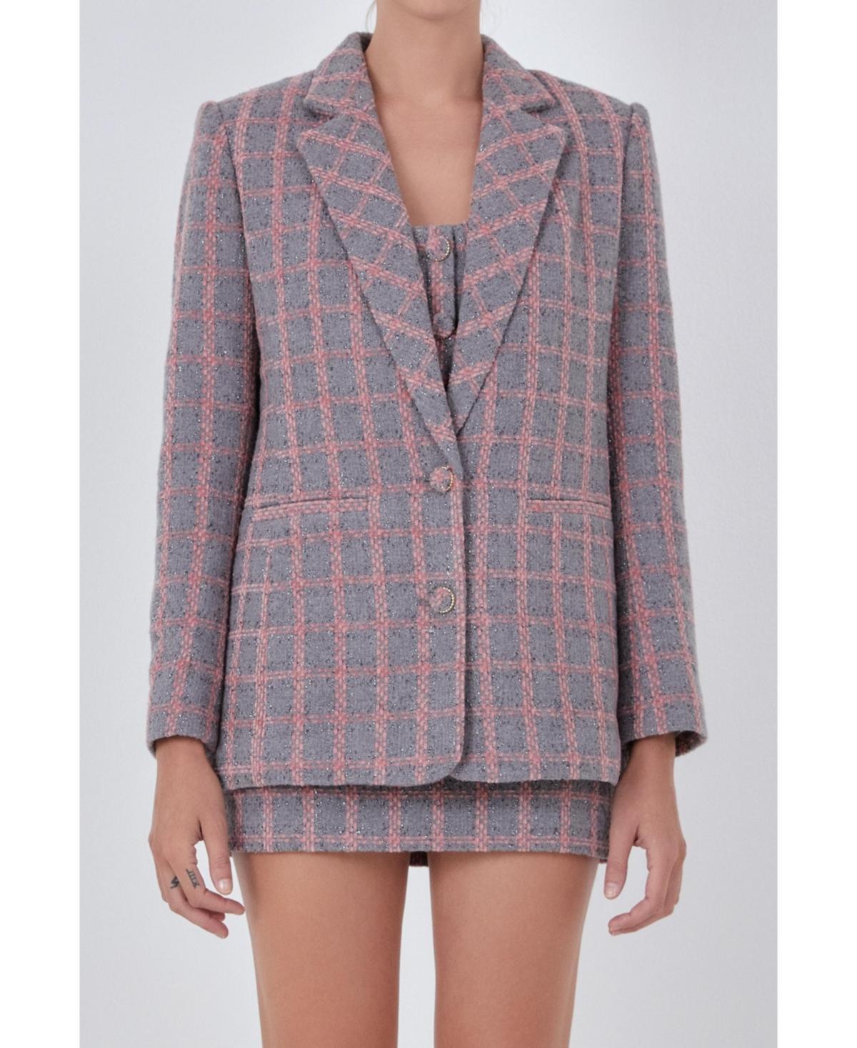 Womens Tweed Single Breast Blazer Product Image