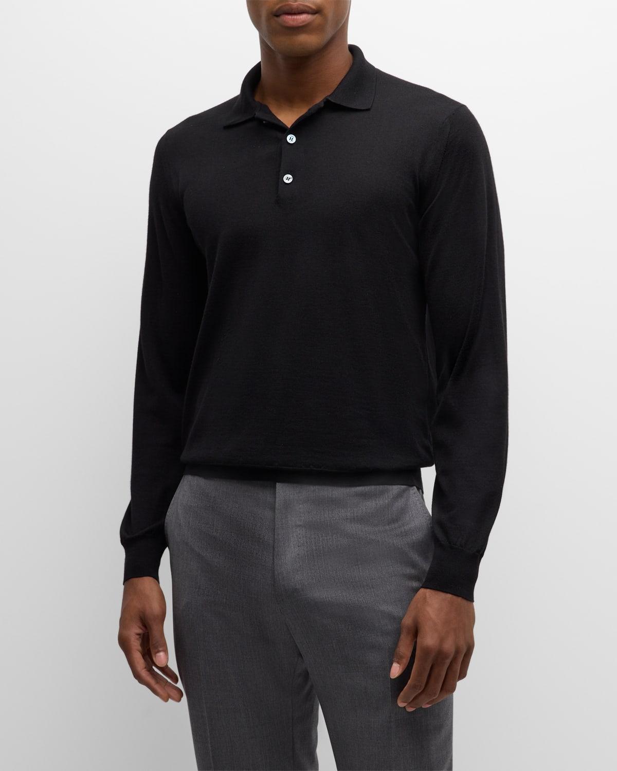 Mens Cashmere and Silk Long-Sleeve Polo Shirt Product Image