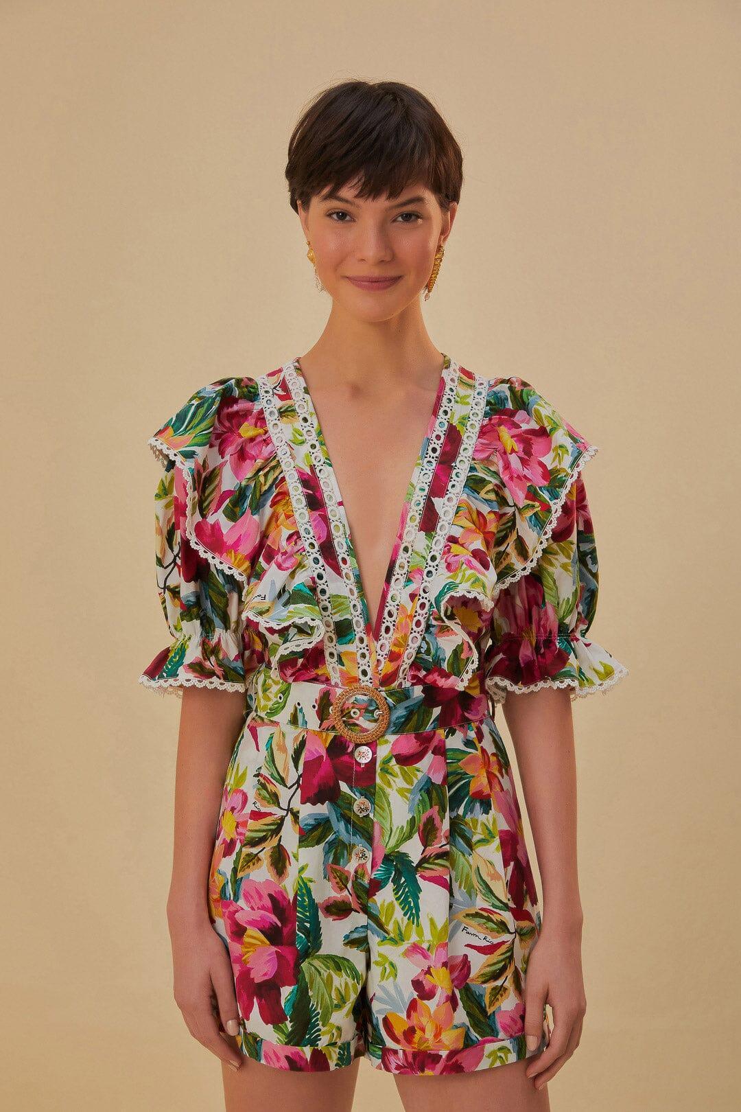 Off-White Painted Flowers Romper Product Image