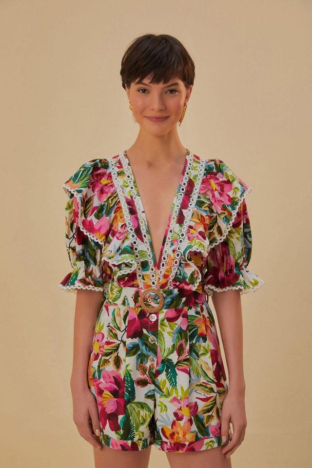 Off-White Painted Flowers Romper, PAINTED FLOWERS OFF-WHITE / XXS Product Image