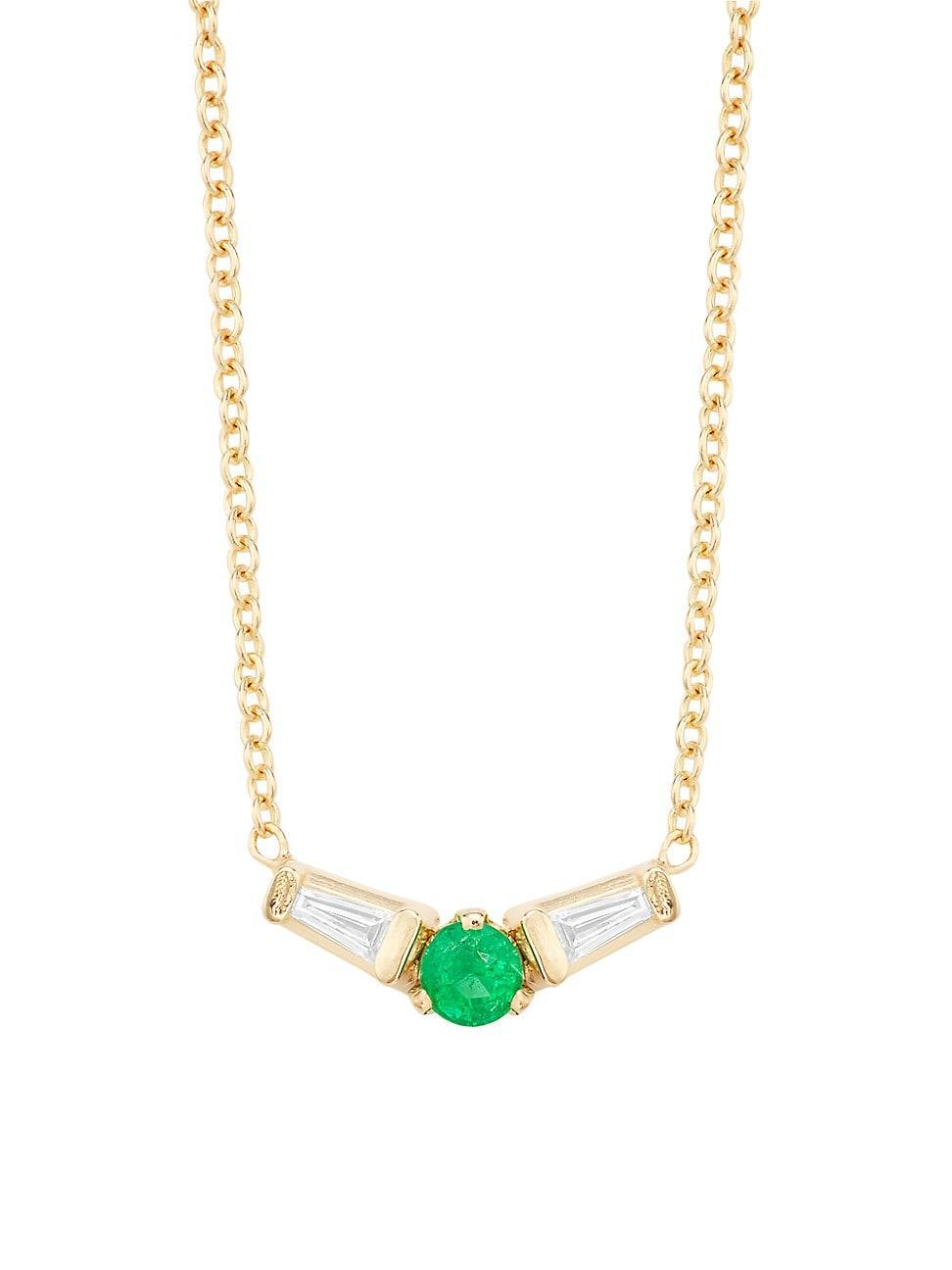 Womens 14K Yellow Gold, Emerald & Diamond Baguette Necklace Product Image