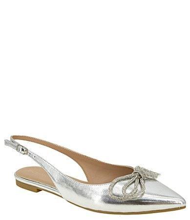 BCBGeneration Kristin Metallic Crystal Bow Sling Flats Product Image