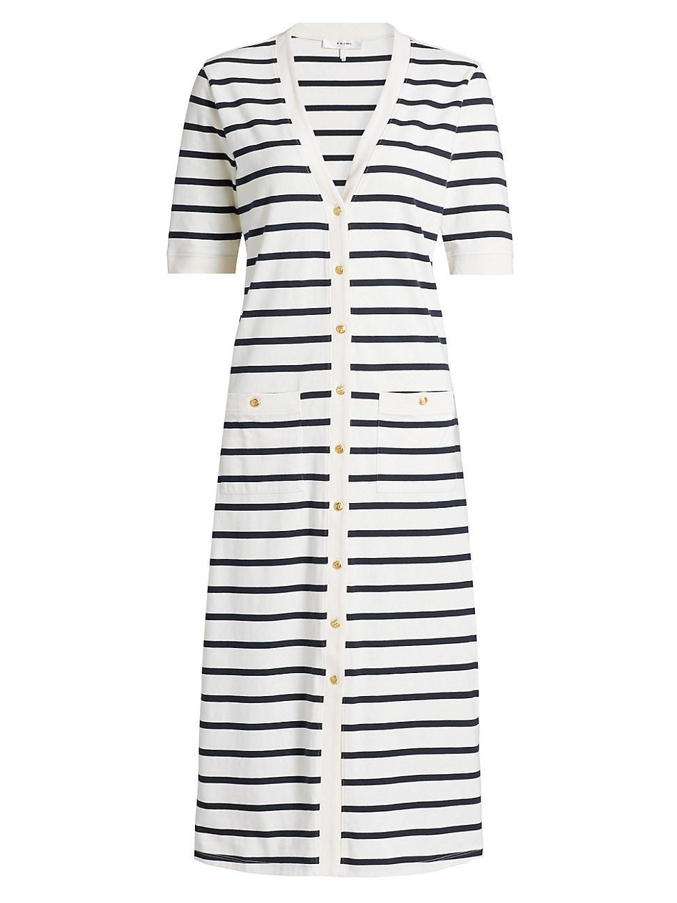 Womens Henley Striped Cotton Midi-Dress Product Image