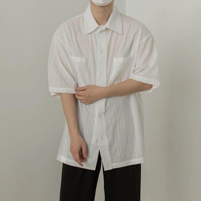 Short-Sleeve Plain Pocket Detail Shirt Product Image