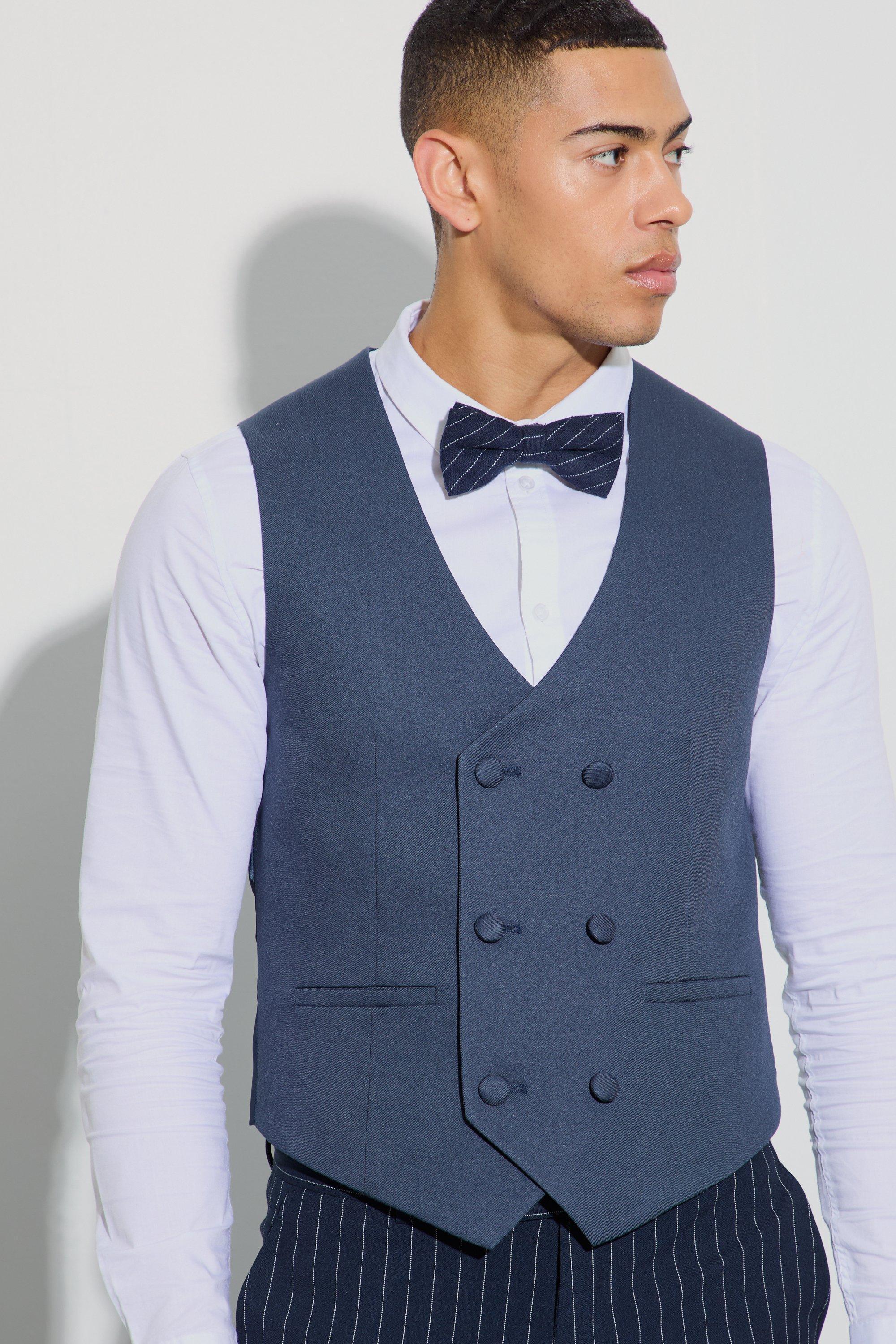 Textured Double Breasted Waistcoat | boohooMAN USA Product Image