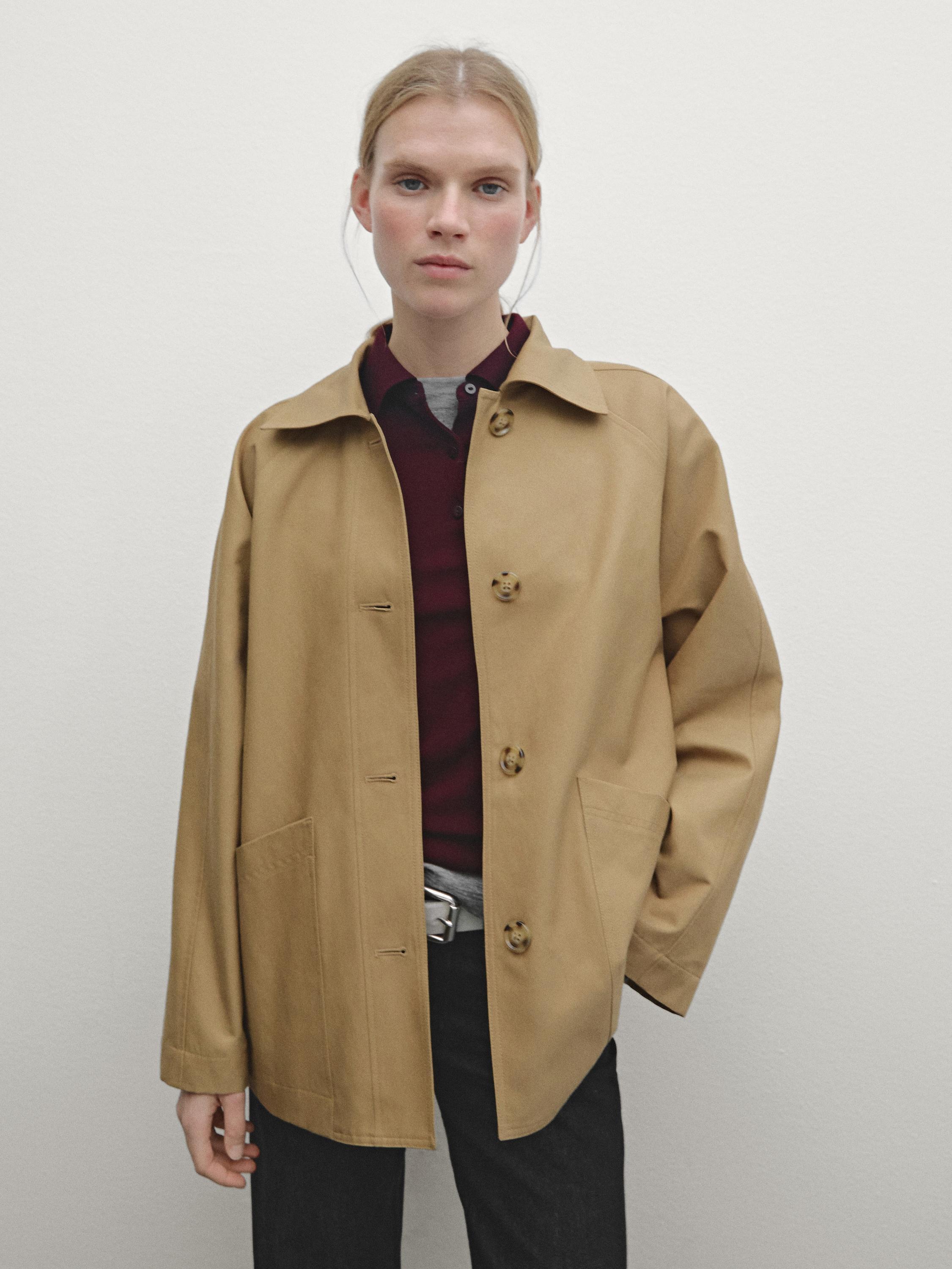 Cotton blend jacket with pockets · Camel, Greyish Green · Coats And Jackets | Massimo Dutti Product Image