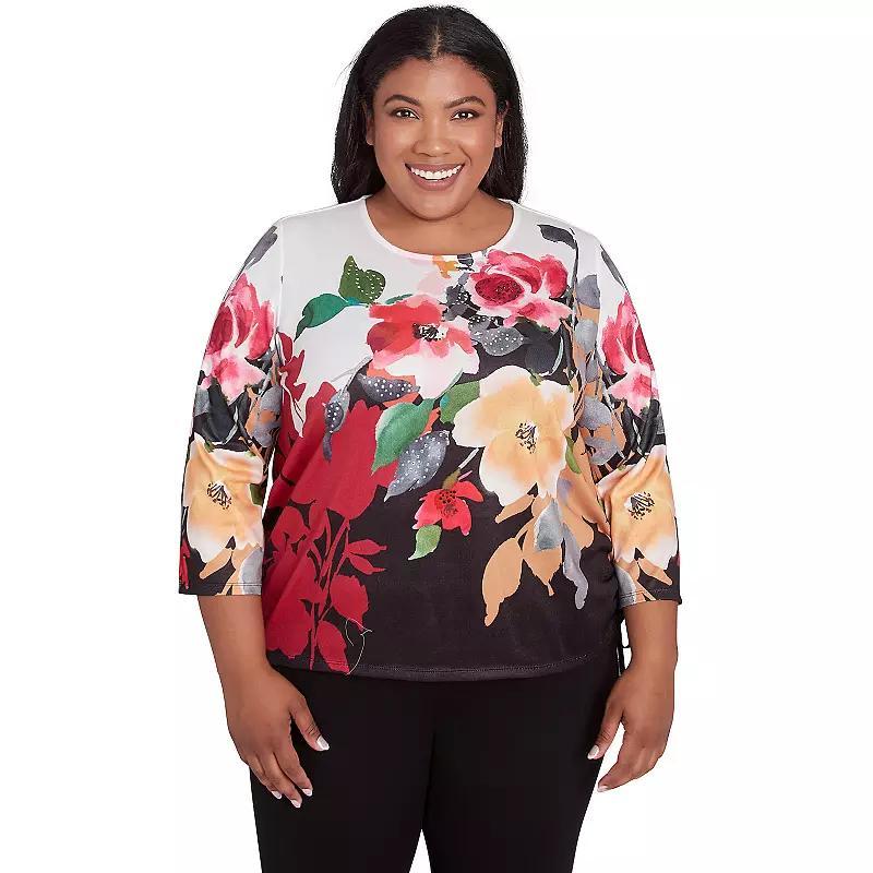 Plus Size Alfred Dunner Floral Drawstring Hem Top, Womens product image