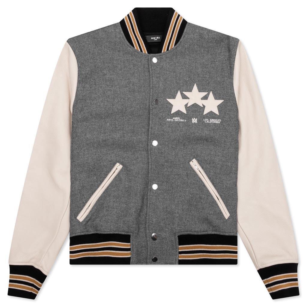 Oversized Stars Varsity Jacket - Grey Male Product Image