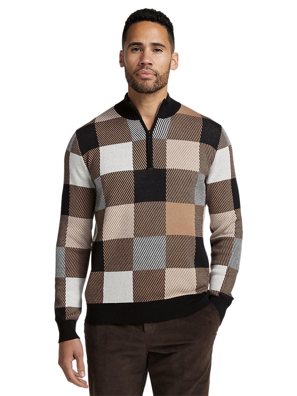 Cotton Quarter Zip Mock Neck Sweater - Multi Product Image