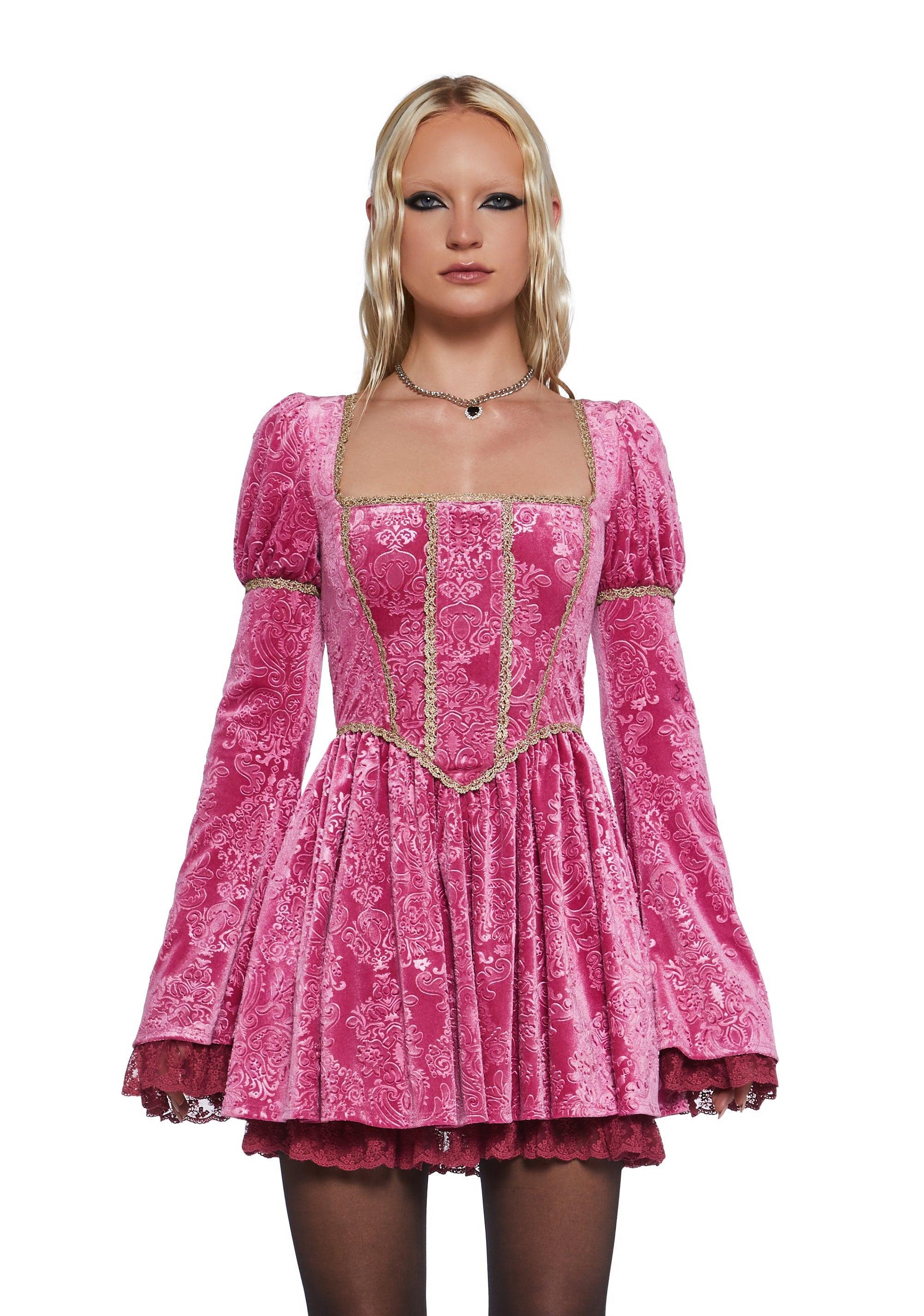 Ren Faire Regency Core Royal Core Velour Corset Dress Sugar Thrillz - Pink Product Image