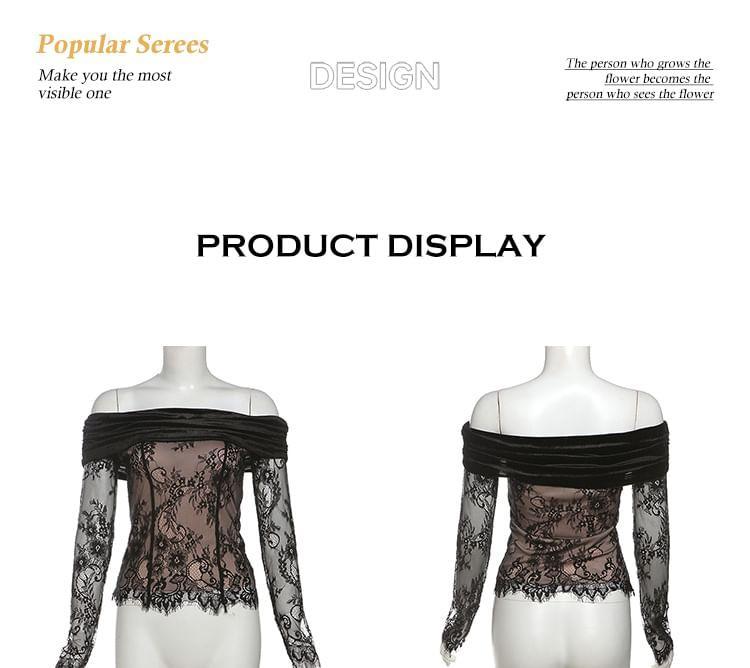 Long Sleeve Off Shoulder Panel Lace Overlay Top Product Image