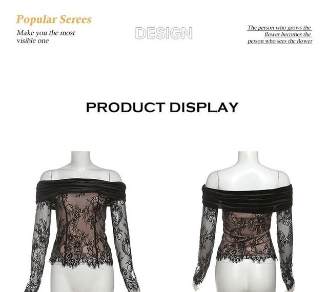 Long Sleeve Off Shoulder Panel Lace Overlay Top Product Image