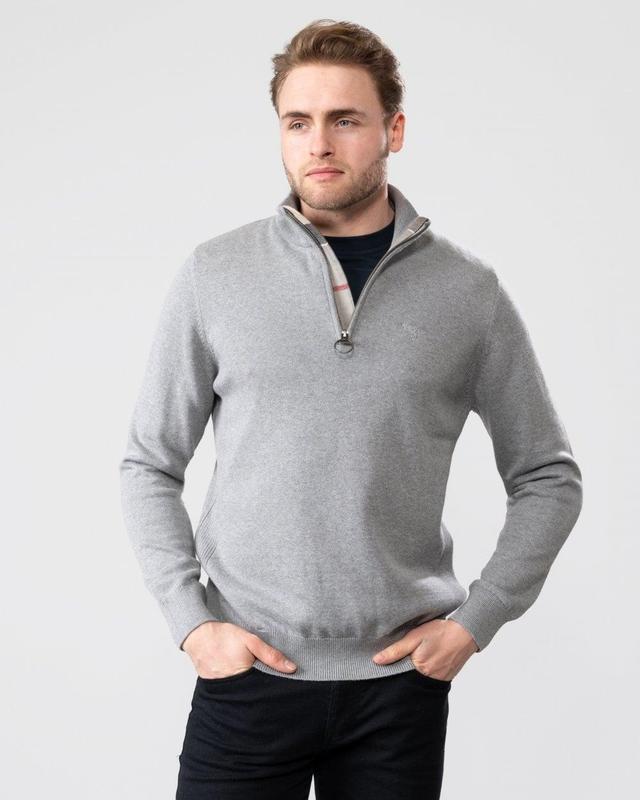 Cotton Mens Half Zip Jumper In Grey Marl Product Image