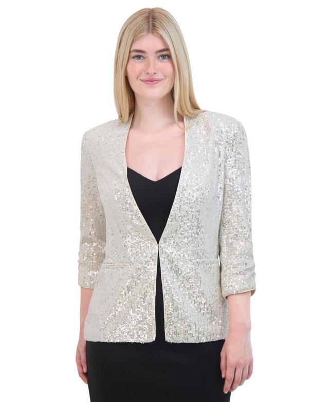 Eliza J Womens Collarless Long-Sleeve Sequin Jacket Product Image