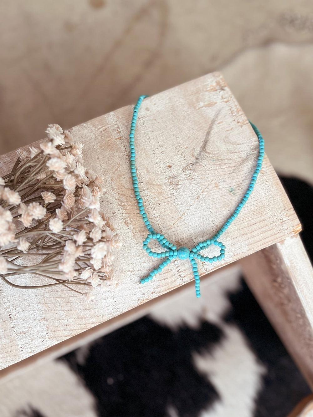 Turquoise Beaded Bow Necklace Product Image