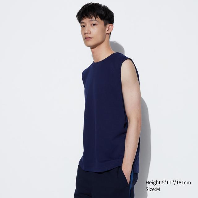 Mens Airism Cotton Sleeveless T-Shirt Navy Medium UNIQLO US Product Image