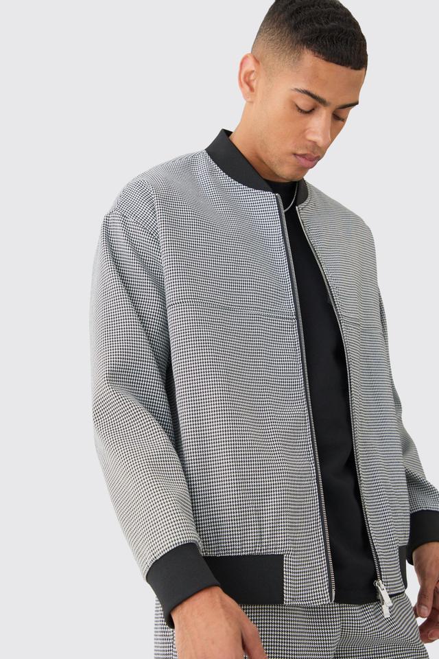 Houndstooth Checked Regular Fit Smart Bomber Jacket | boohooMAN USA Product Image