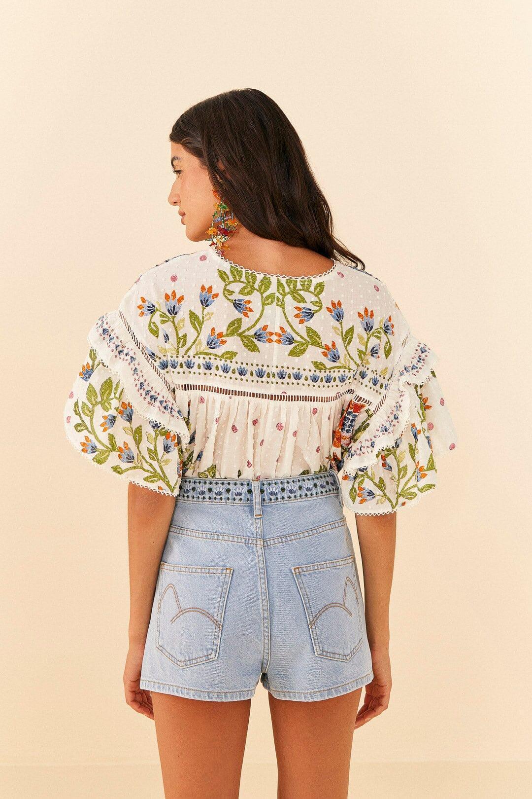 Summer Garden Embroidered Denim Shorts Product Image