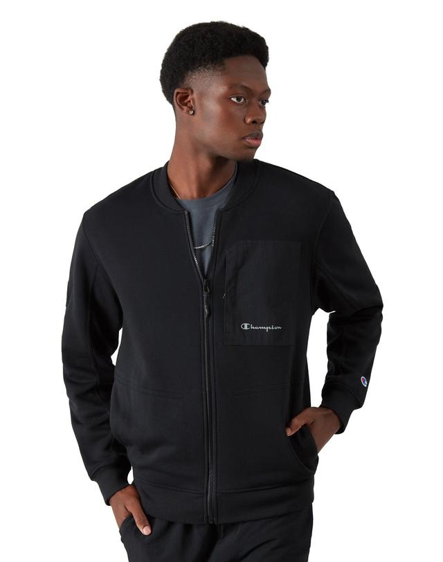 Mens Champion Global Explorer Fleece Bomber Jacket, Script Logo Black S Product Image