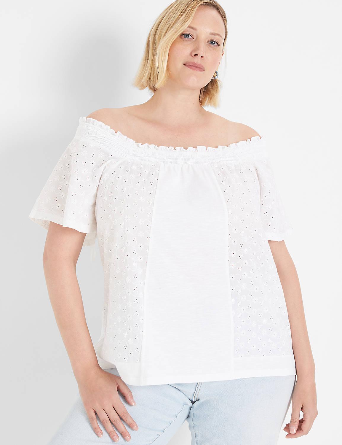 Lane Bryant Square-Neck Woven Eyelet & Knit Top 14/16 White Product Image