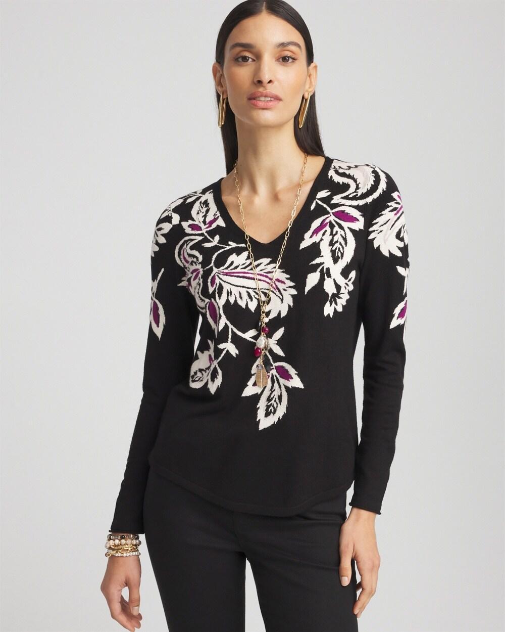 Women's Floral Intarsia Pullover Sweater Product Image