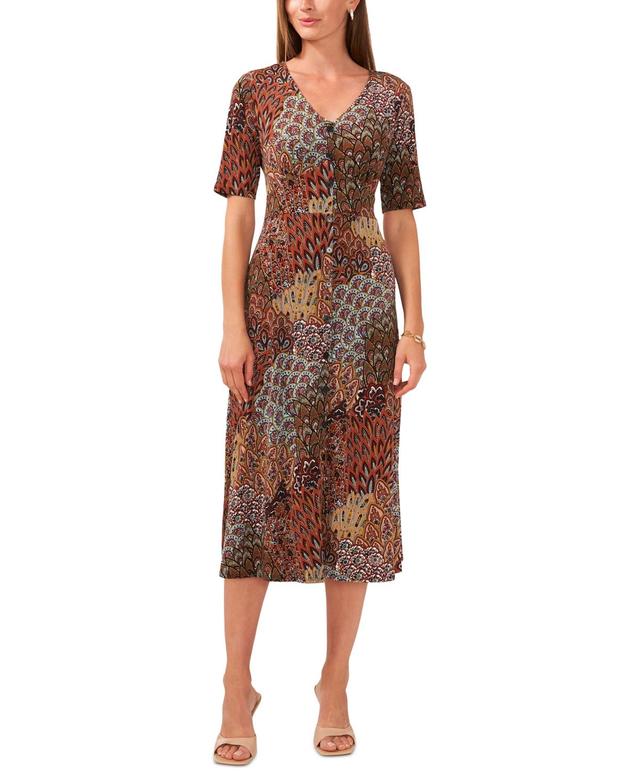 Msk Womens Printed Button-Front Midi Dress Product Image