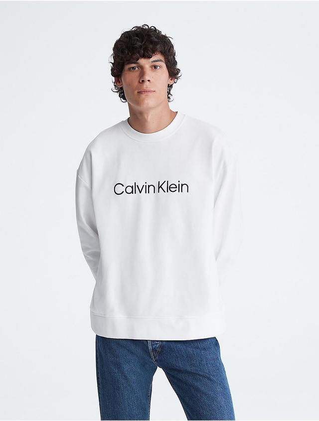 Calvin Klein Mens Relaxed Fit Standard Logo Crewneck Sweatshirt - White - XL Product Image