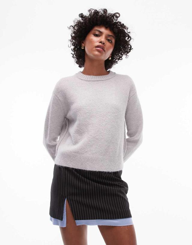 Topshop knit crew with raglan and exposed seam sweater in light gray Product Image