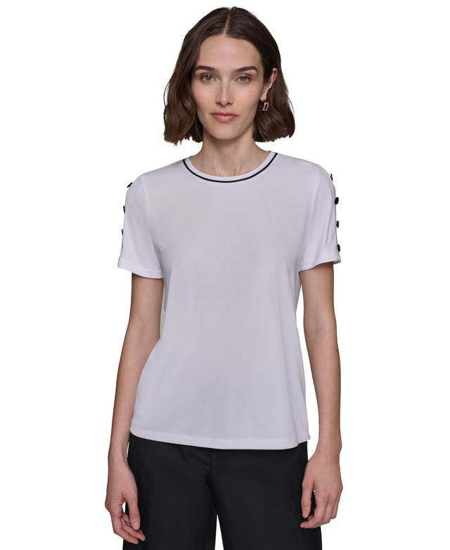 Karl Lagerfeld Womens Tipped Button-Trim Short-Sleeve Top - Blk Product Image