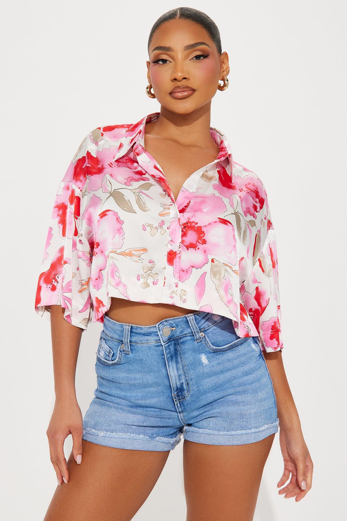 Summer Florals Satin Shirt  - Ivory/combo Product Image