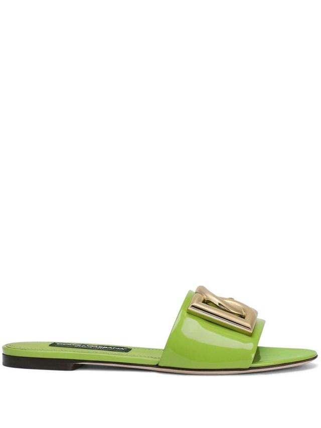 Slide In Shiny Leather With Logo In Green Product Image