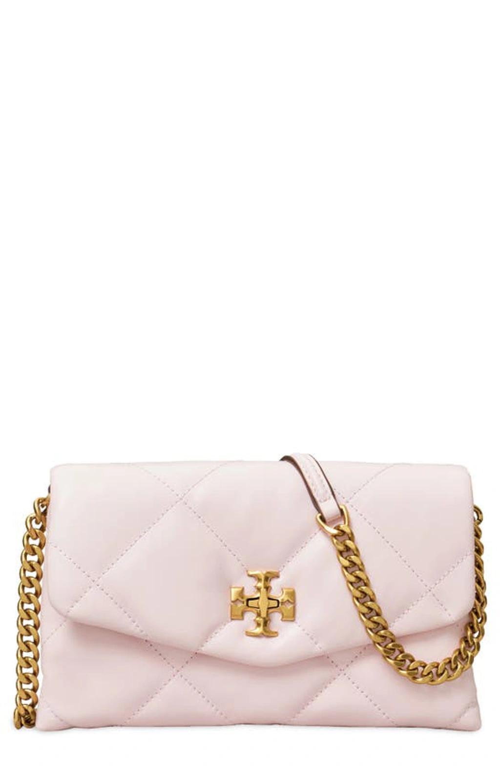 Kira Diamond Quilted Leather Chain Wallet In Rose Salt Product Image