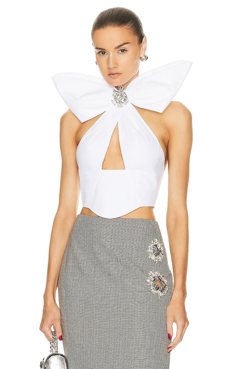 AREA Distressed Crystal Bow Halter Top Product Image