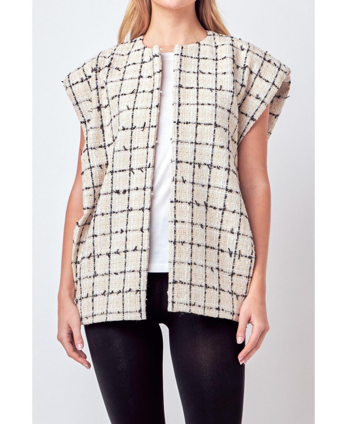 Womens Tweed Vest with Shoulder Pads - Cream Product Image