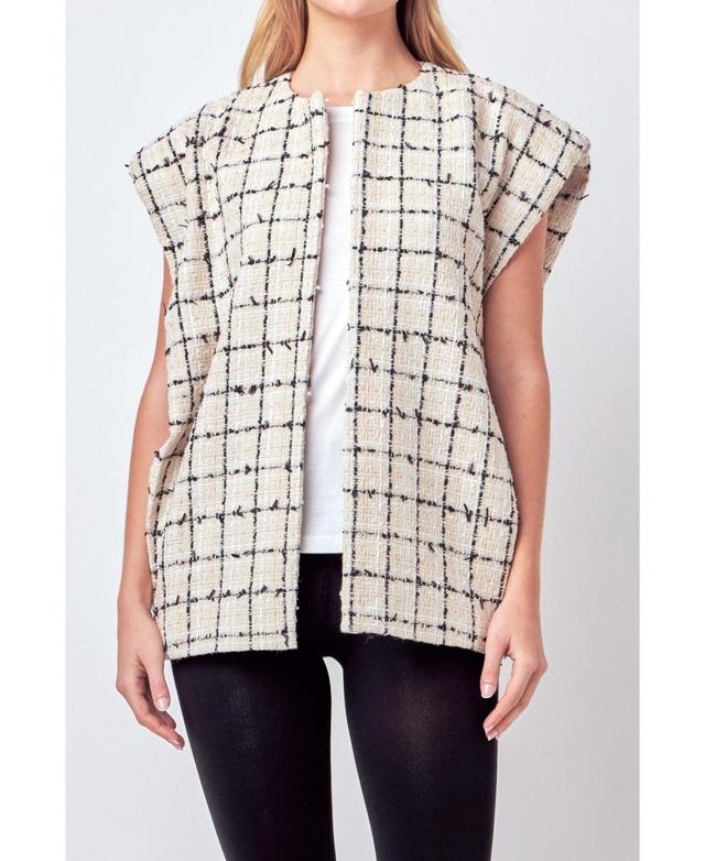 Womens Tweed Vest with Shoulder Pads - Cream Product Image