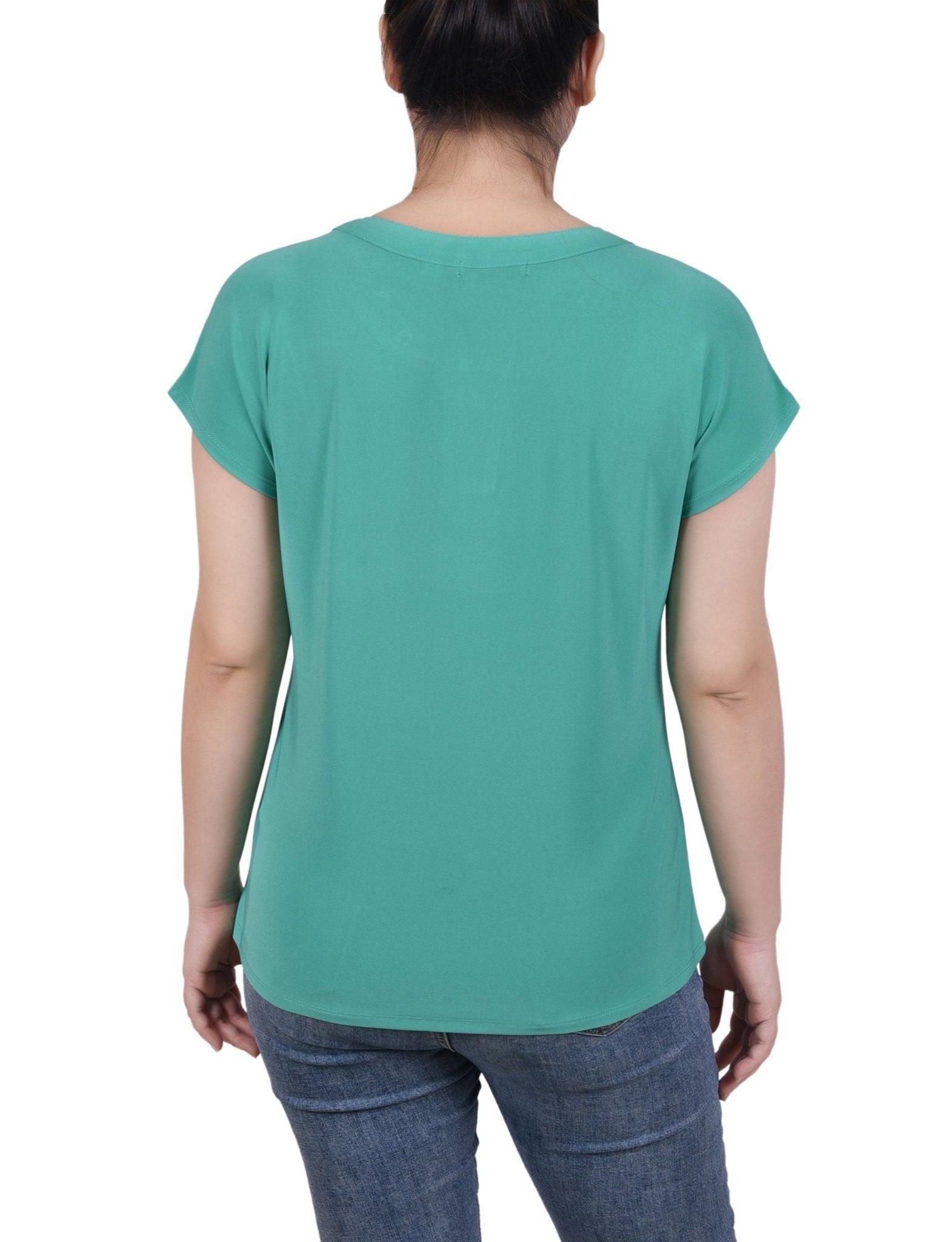 Short Extended-Sleeve Grommet Neck Knit Top - Petite Product Image