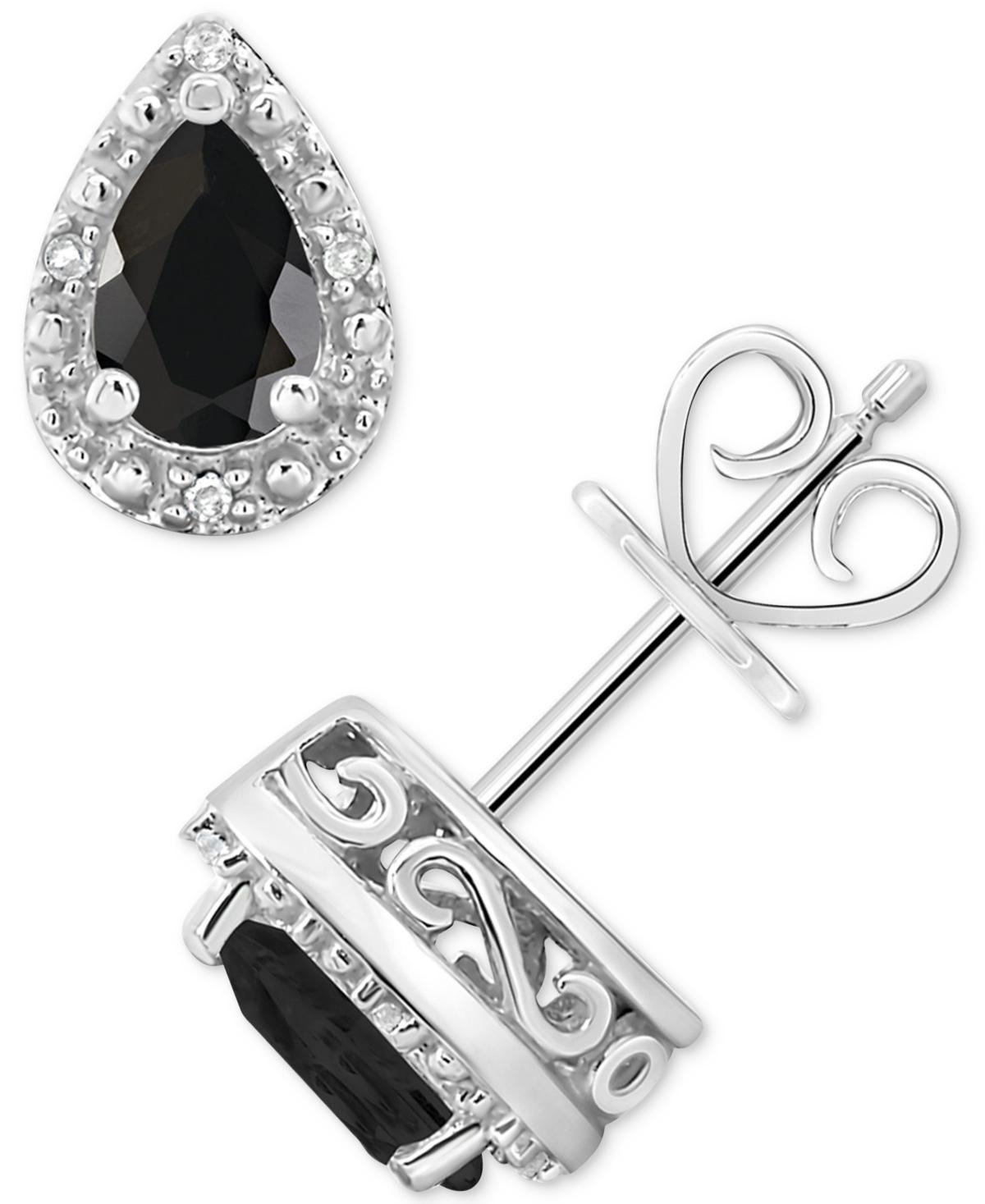 Celebration Gems Sterling Silver Pear Shaped Onyx & Diamond Accent Stud Earrings, Womens, Black Product Image