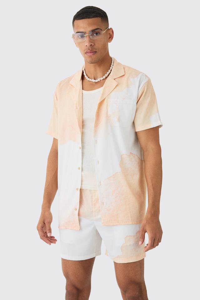 Oversized Cloud Short Sleeve Satin Shirt & Short Set | boohooMAN USA Product Image