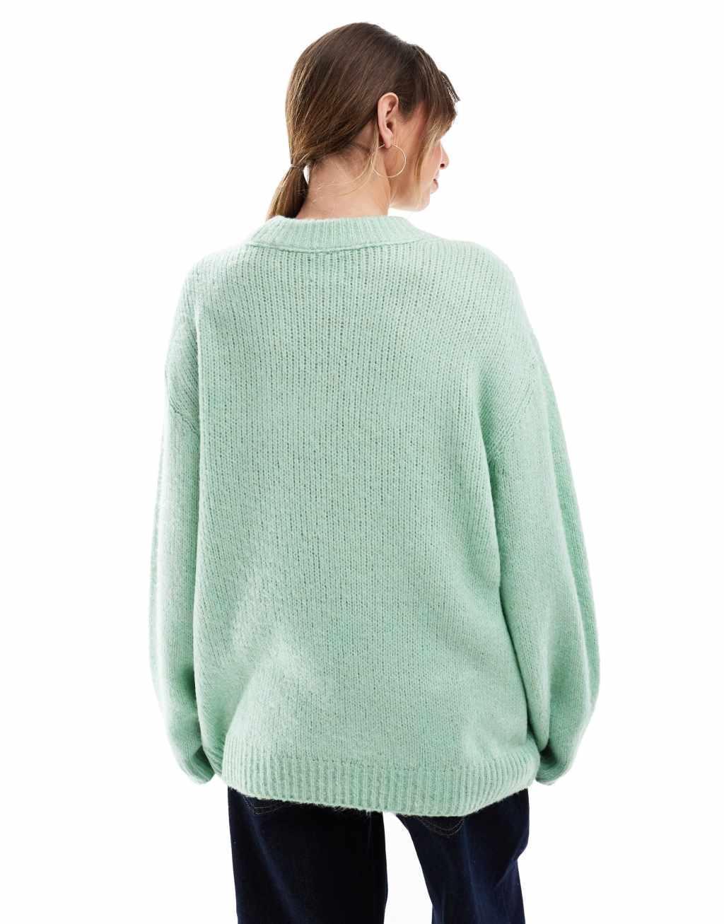 ASOS DESIGN oversized crew neck sweater in sage green Product Image