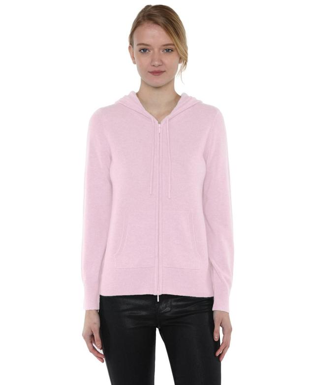 Jennie Liu Womens 100% Pure Cashmere Long Sleeve Zip Hoodie Cardigan Sweater (1573, Petal Pink, Medium ) Product Image