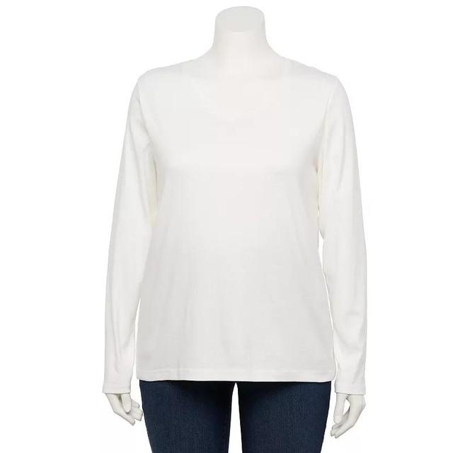 Plus Size Croft & Barrow Essential V-Neck Top, Womens White Product Image