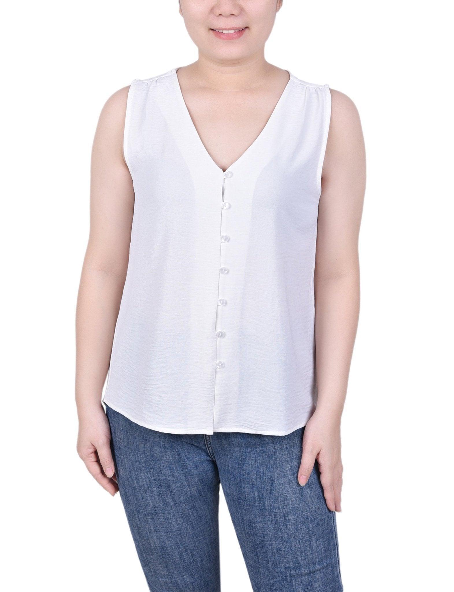 NY Collection Sleeveless Button Front Blouse - Petite Product Image