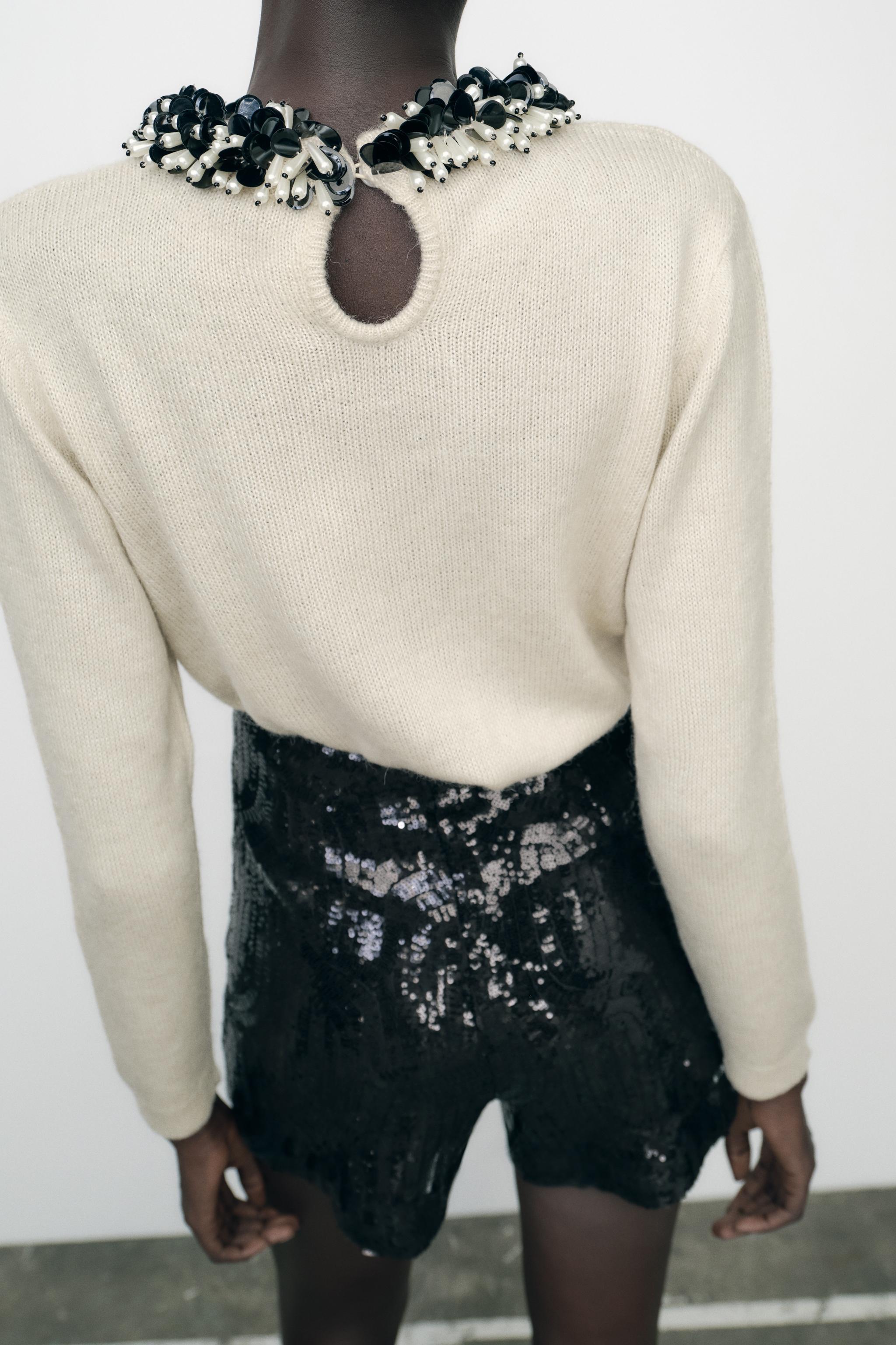 BEADED COLLAR KNIT SWEATER Product Image